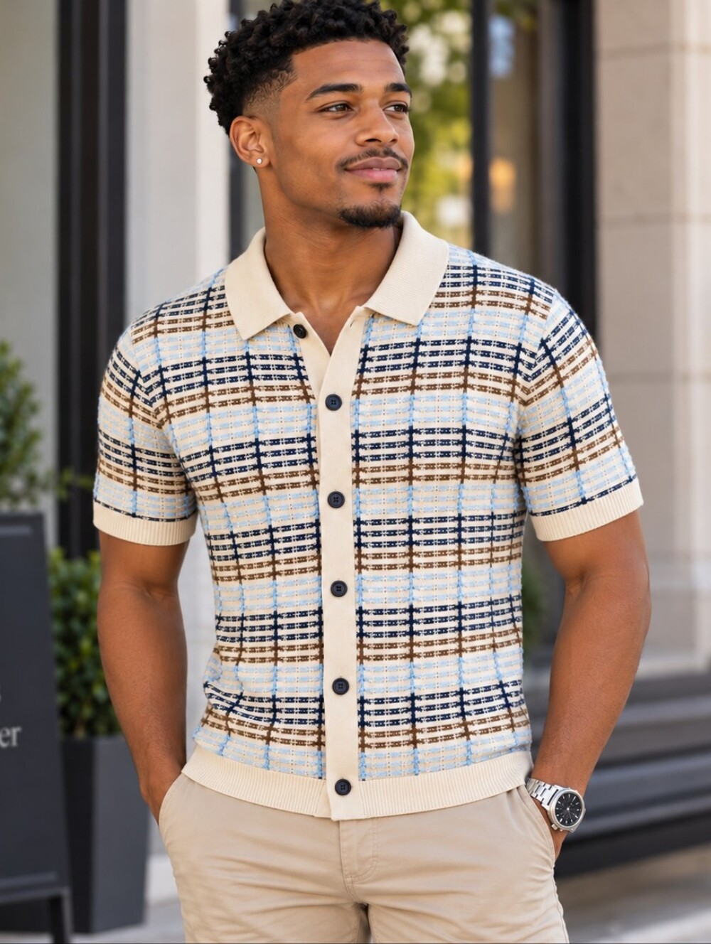 NWT Mens For The Republic Sand Button Front Casual Dress Knit Shirt Sz. Rtl. $78